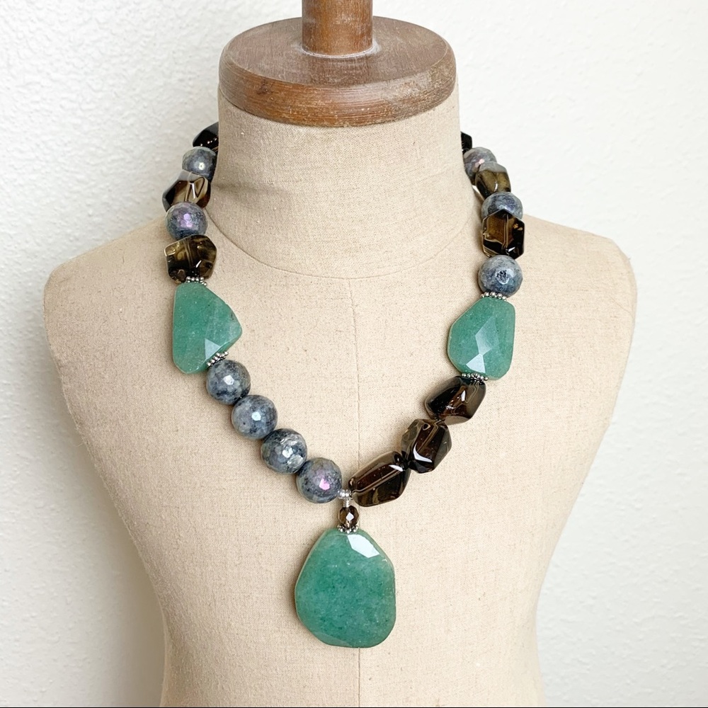 Labradorite Smoky Quartz Aventurine Bead Pendant Statement Necklace